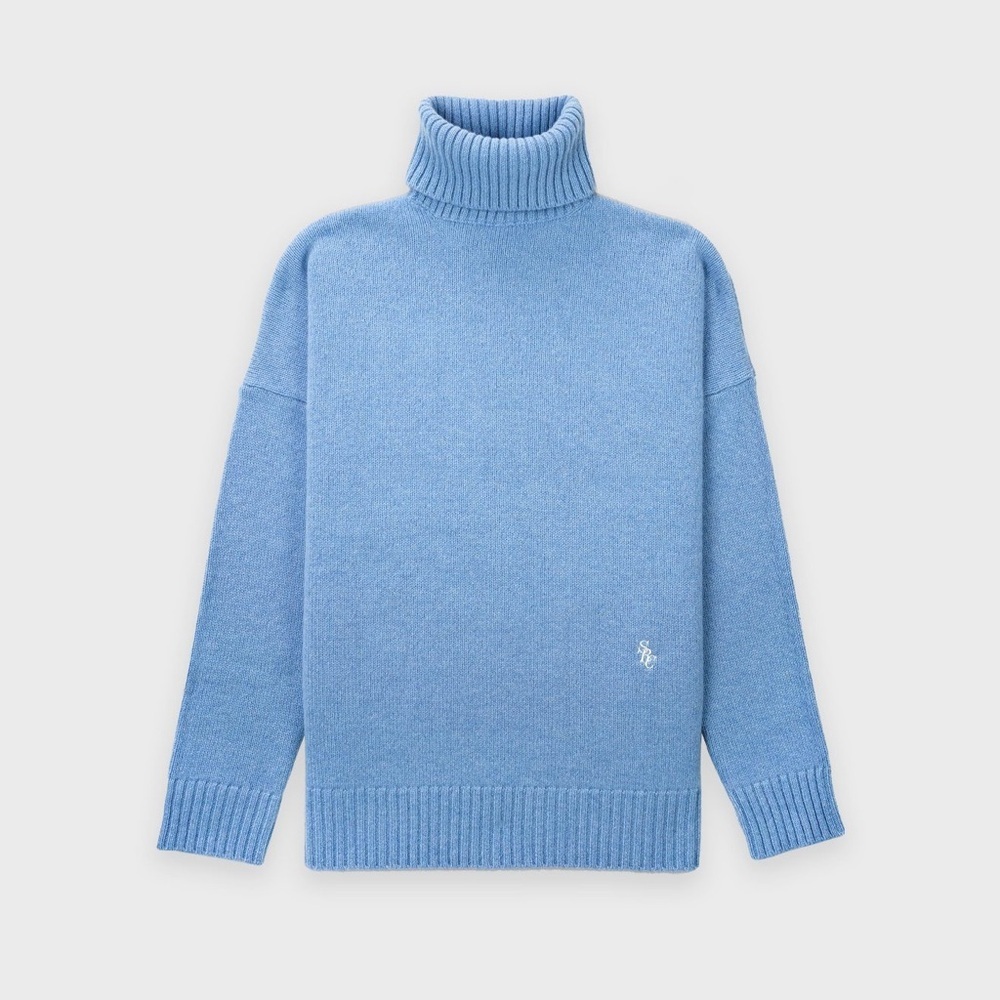 Sport & Rich Chunky Wool Turtleneck Sweater Blue Size M
